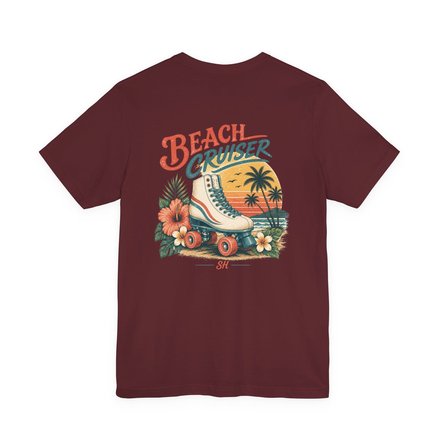 Salty Huevos Beach Cruiser T-Shirt | Retro Roller Skate Beach Graphic Tee | Coastal Summer Lifestyle Shirt