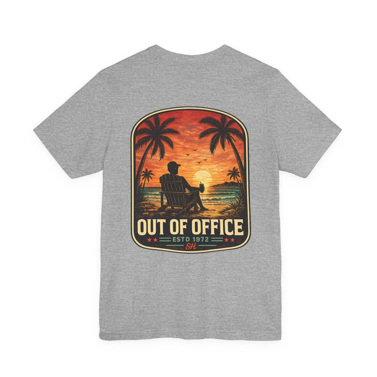 Out of Office Beach Sunset Graphic T-Shirt | Coastal Lifestyle Apparel by Salty Huevos