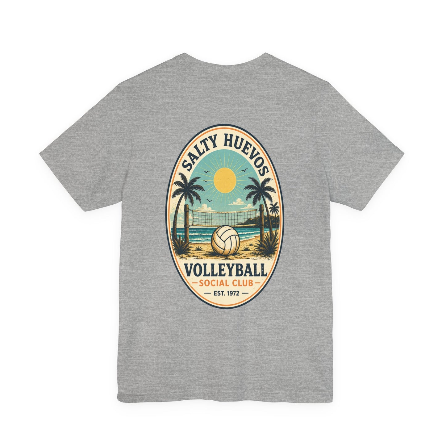 Salty Huevos Volleyball Social Club T-Shirt | Retro Beach Volleyball Graphic Tee | Coastal Summer Shirt