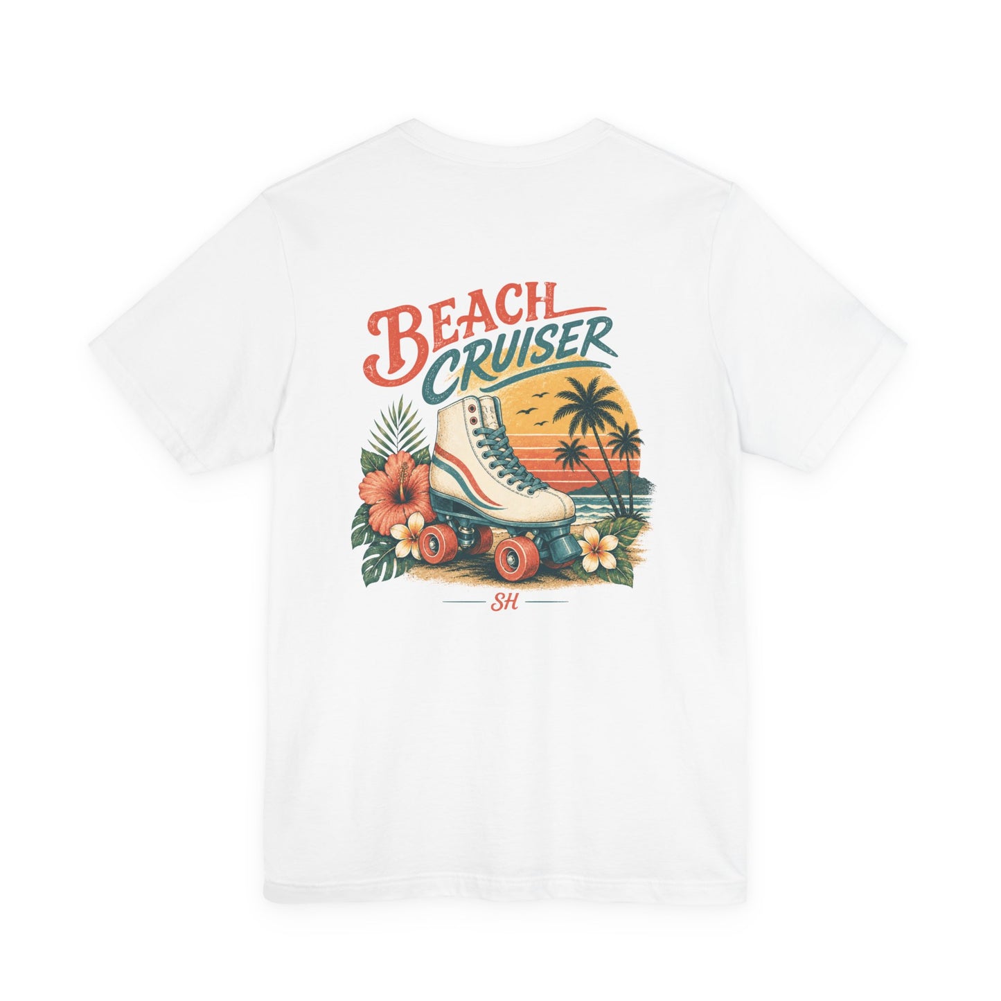 Salty Huevos Beach Cruiser T-Shirt | Retro Roller Skate Beach Graphic Tee | Coastal Summer Lifestyle Shirt
