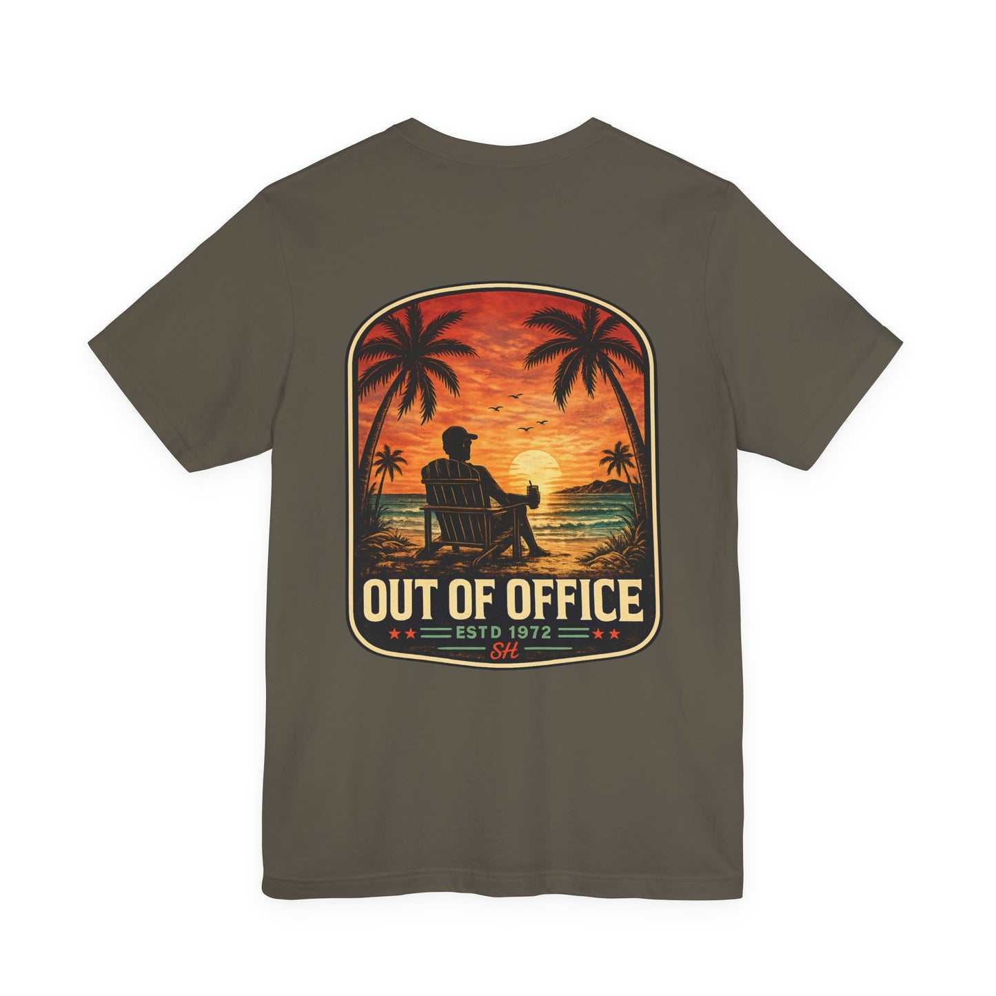 Out of Office Beach Sunset Graphic T-Shirt | Coastal Lifestyle Apparel by Salty Huevos
