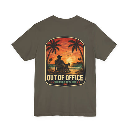 Out of Office Beach Sunset Graphic T-Shirt | Coastal Lifestyle Apparel by Salty Huevos