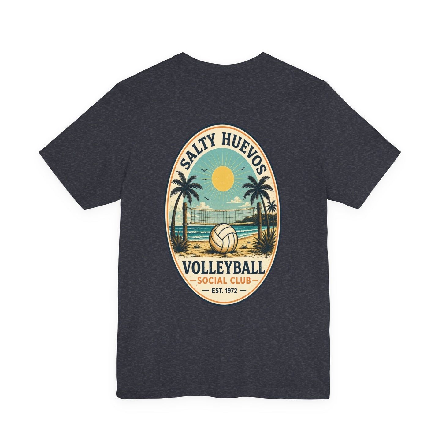 Salty Huevos Volleyball Social Club T-Shirt | Retro Beach Volleyball Graphic Tee | Coastal Summer Shirt
