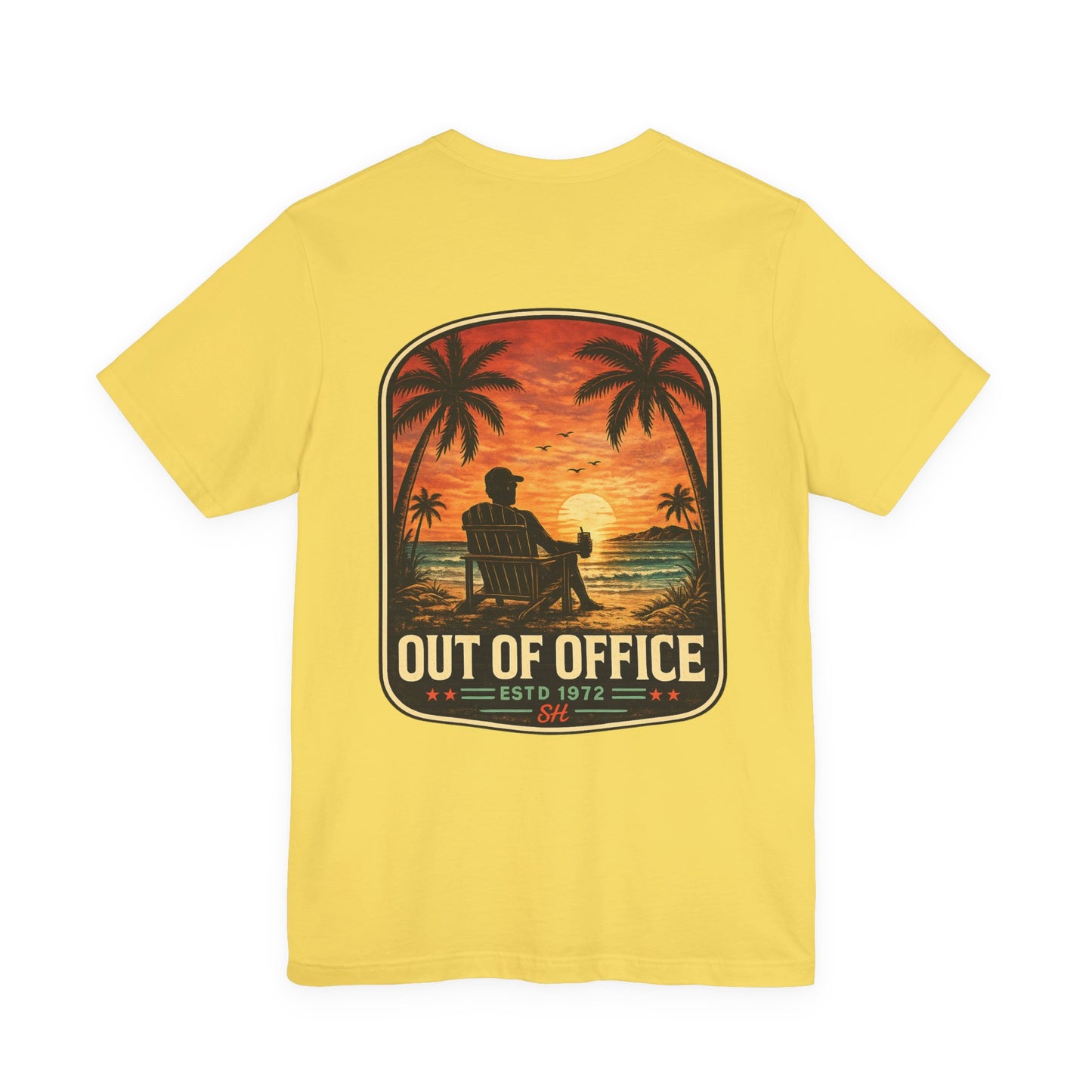 Out of Office Beach Sunset Graphic T-Shirt | Coastal Lifestyle Apparel by Salty Huevos