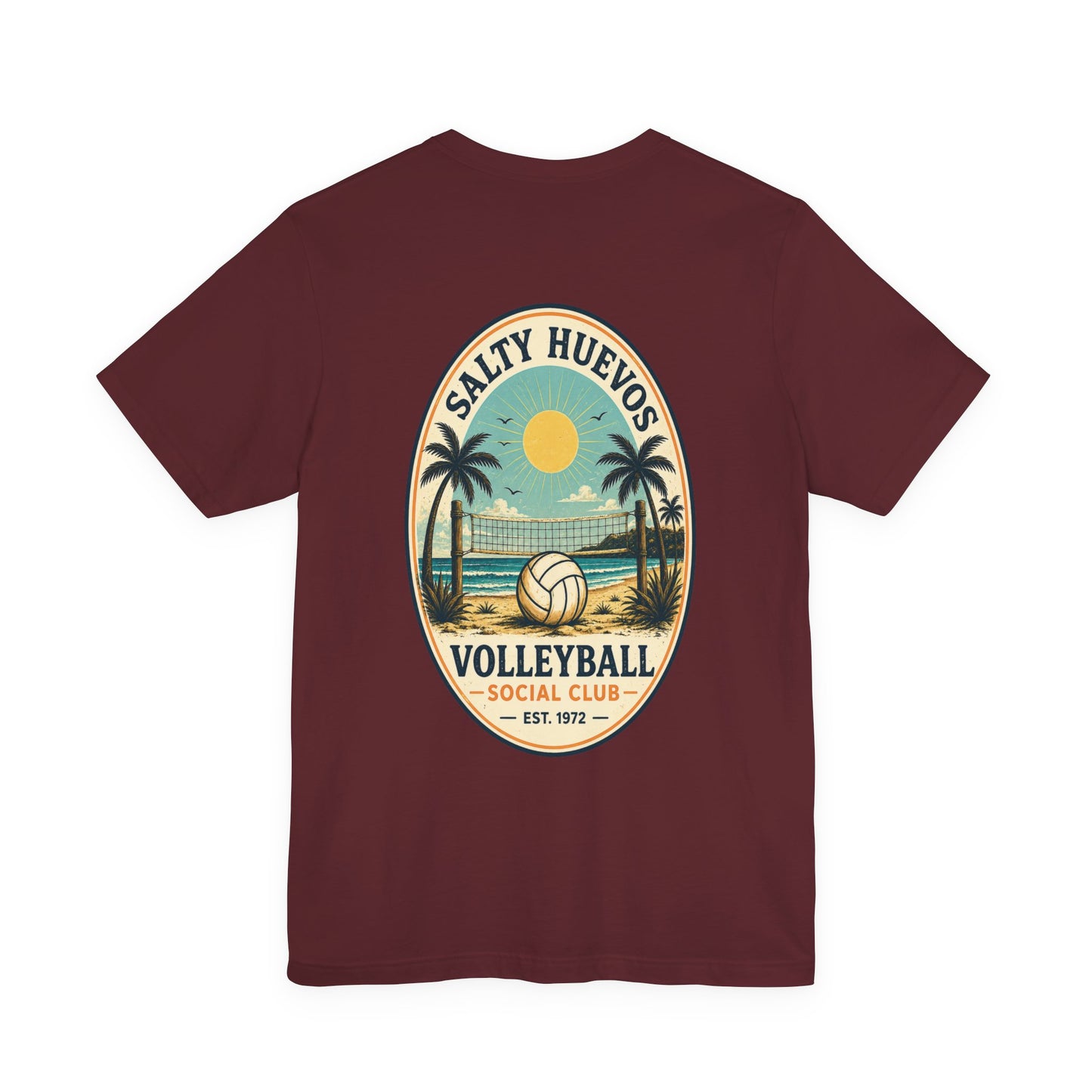 Salty Huevos Volleyball Social Club T-Shirt | Retro Beach Volleyball Graphic Tee | Coastal Summer Shirt