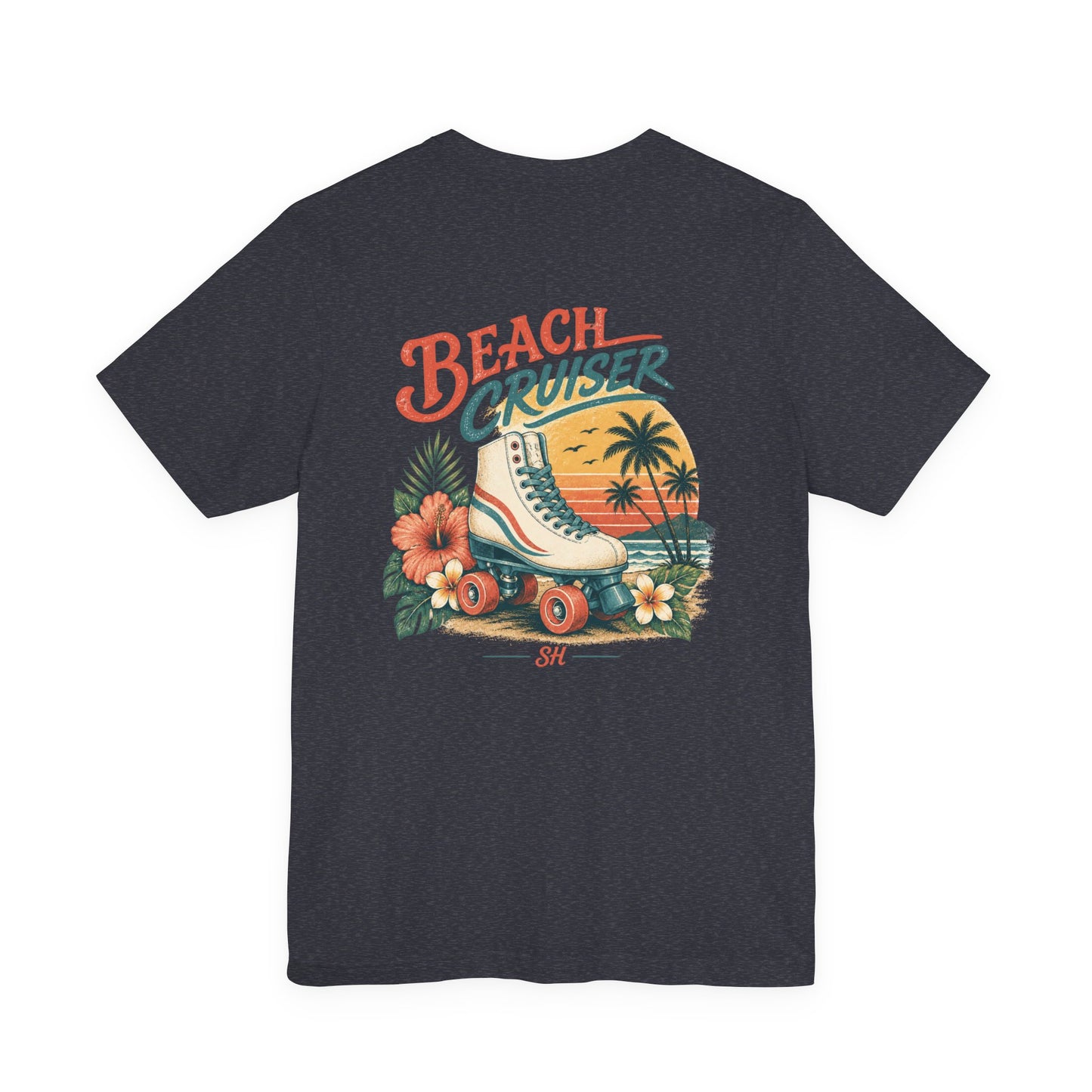 Salty Huevos Beach Cruiser T-Shirt | Retro Roller Skate Beach Graphic Tee | Coastal Summer Lifestyle Shirt