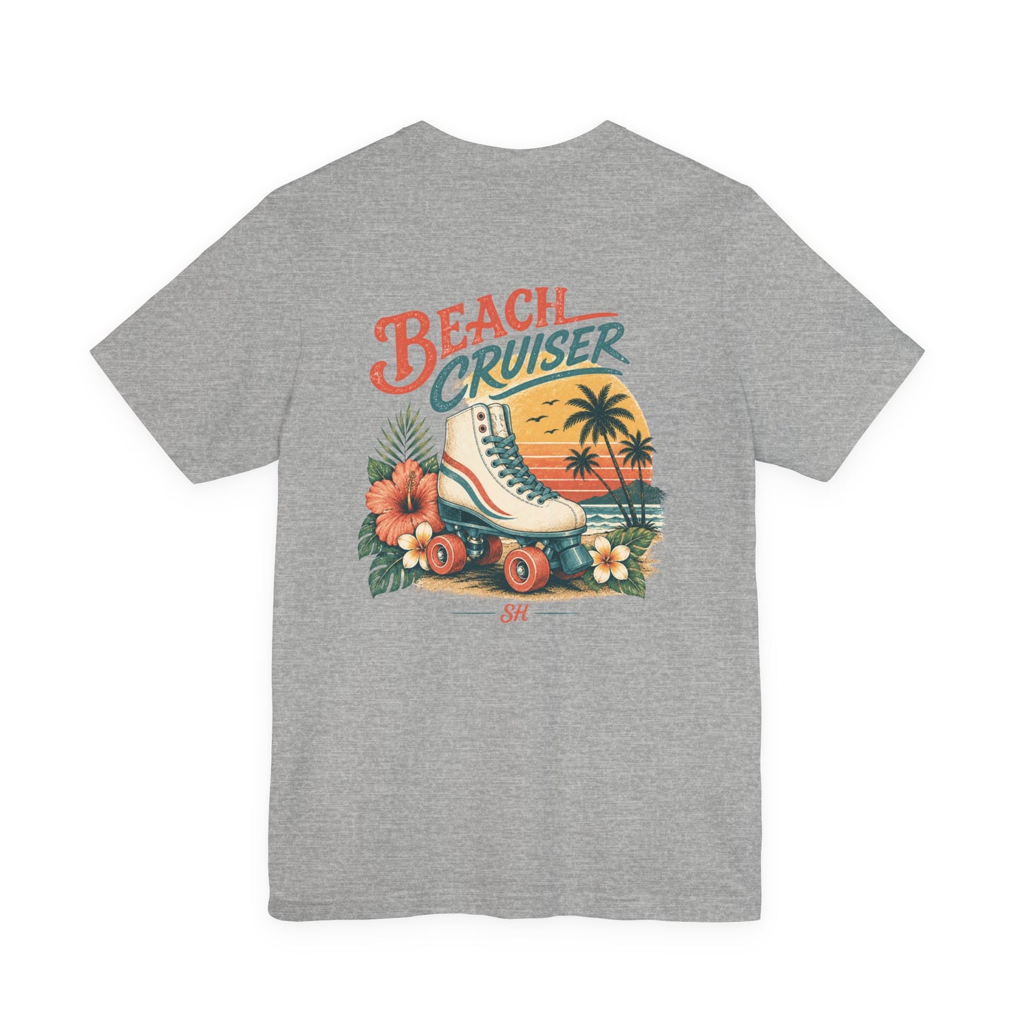 Salty Huevos Beach Cruiser T-Shirt | Retro Roller Skate Beach Graphic Tee | Coastal Summer Lifestyle Shirt