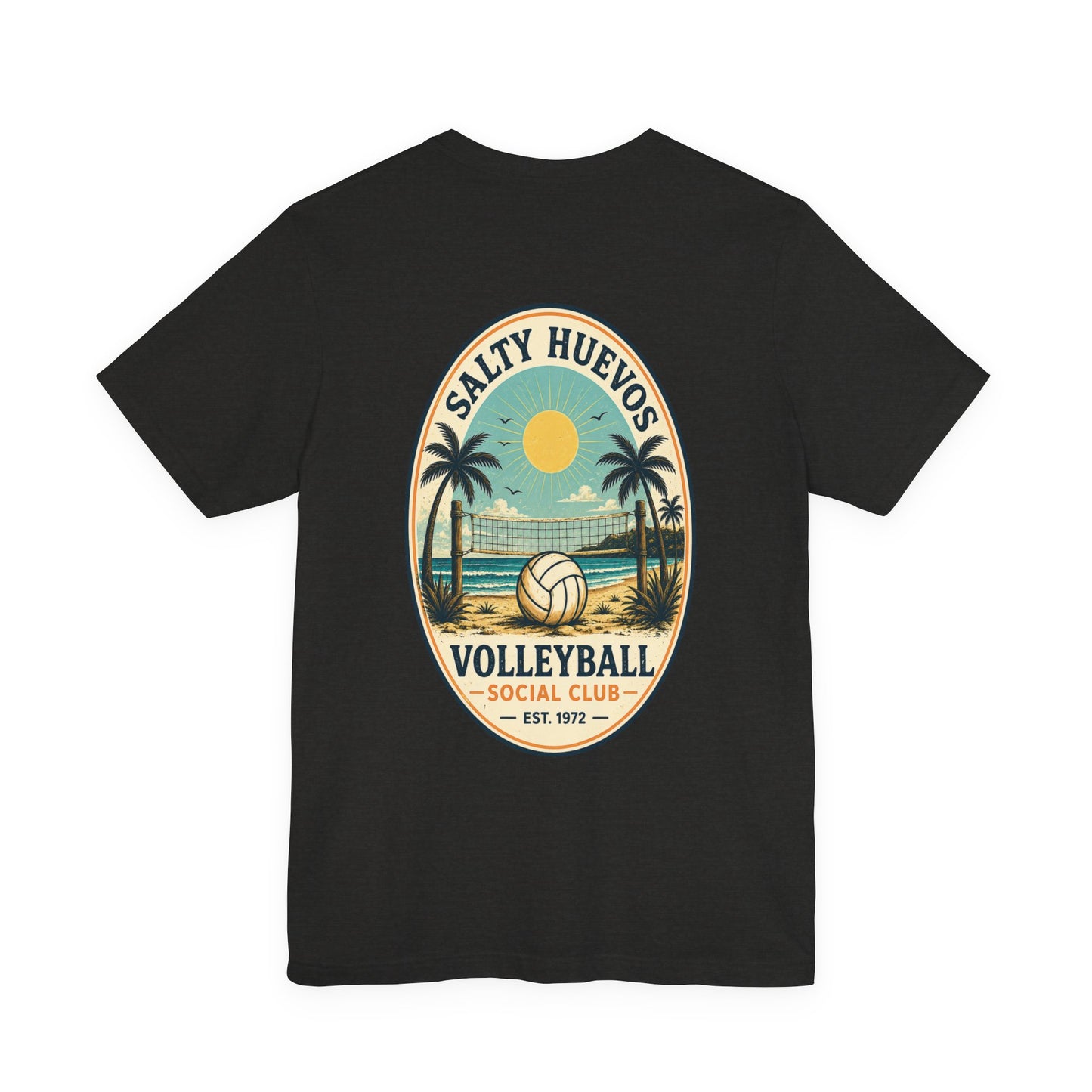 Salty Huevos Volleyball Social Club T-Shirt | Retro Beach Volleyball Graphic Tee | Coastal Summer Shirt