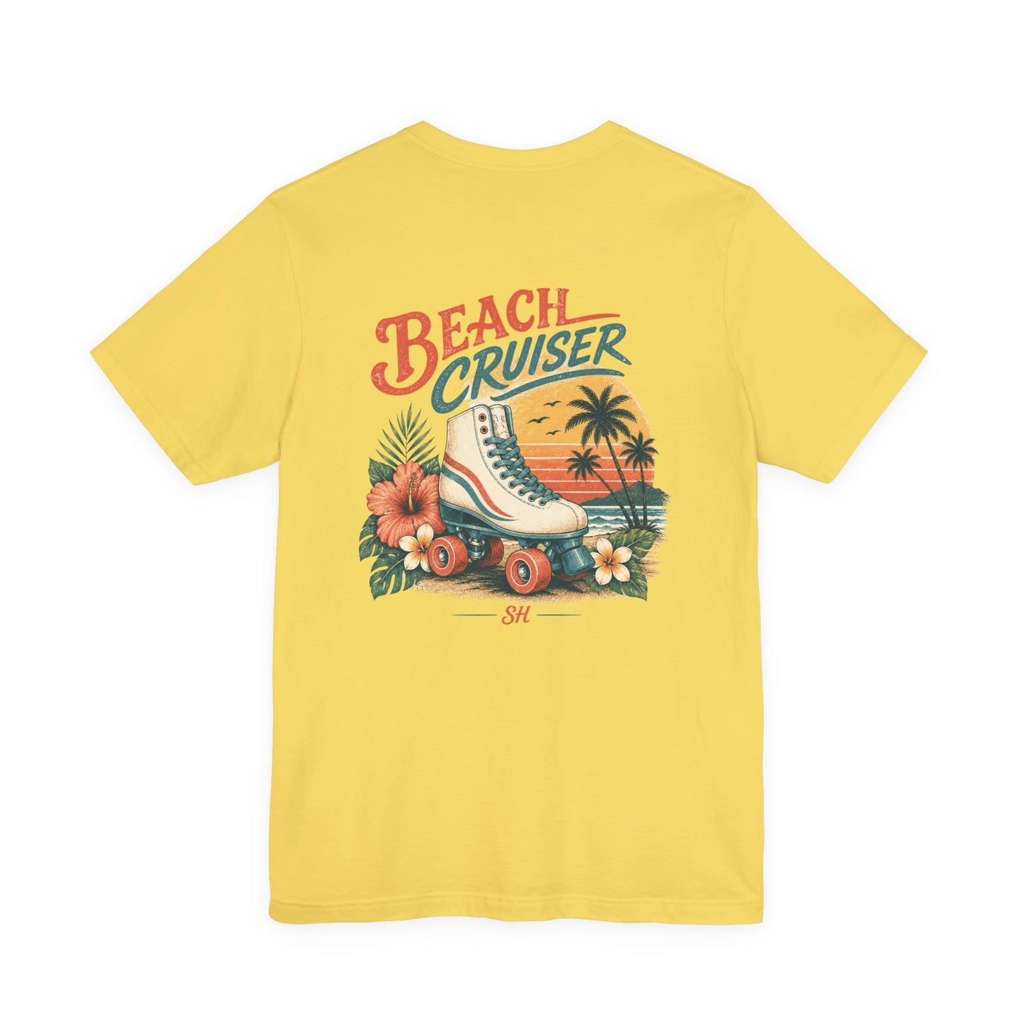 Salty Huevos Beach Cruiser T-Shirt | Retro Roller Skate Beach Graphic Tee | Coastal Summer Lifestyle Shirt