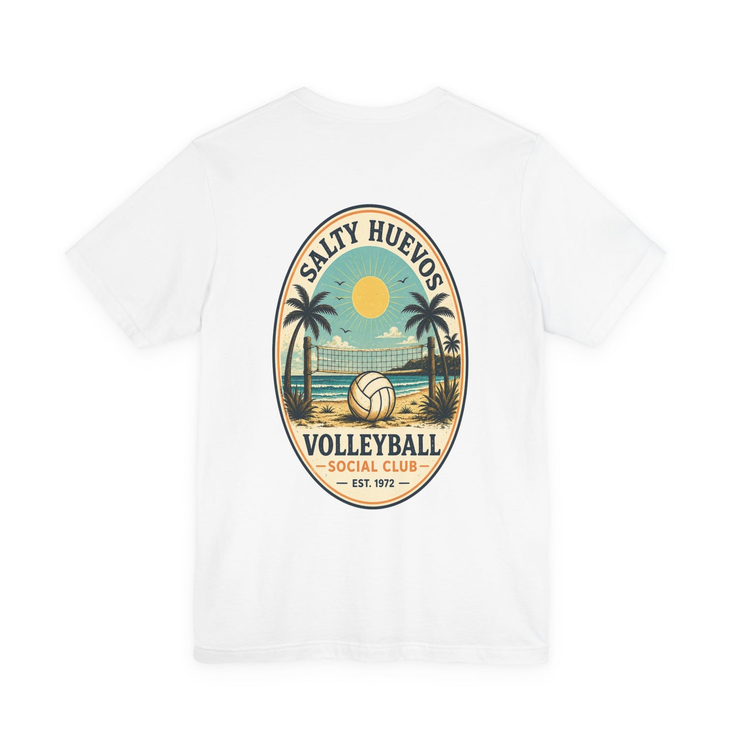 Salty Huevos Volleyball Social Club T-Shirt | Retro Beach Volleyball Graphic Tee | Coastal Summer Shirt