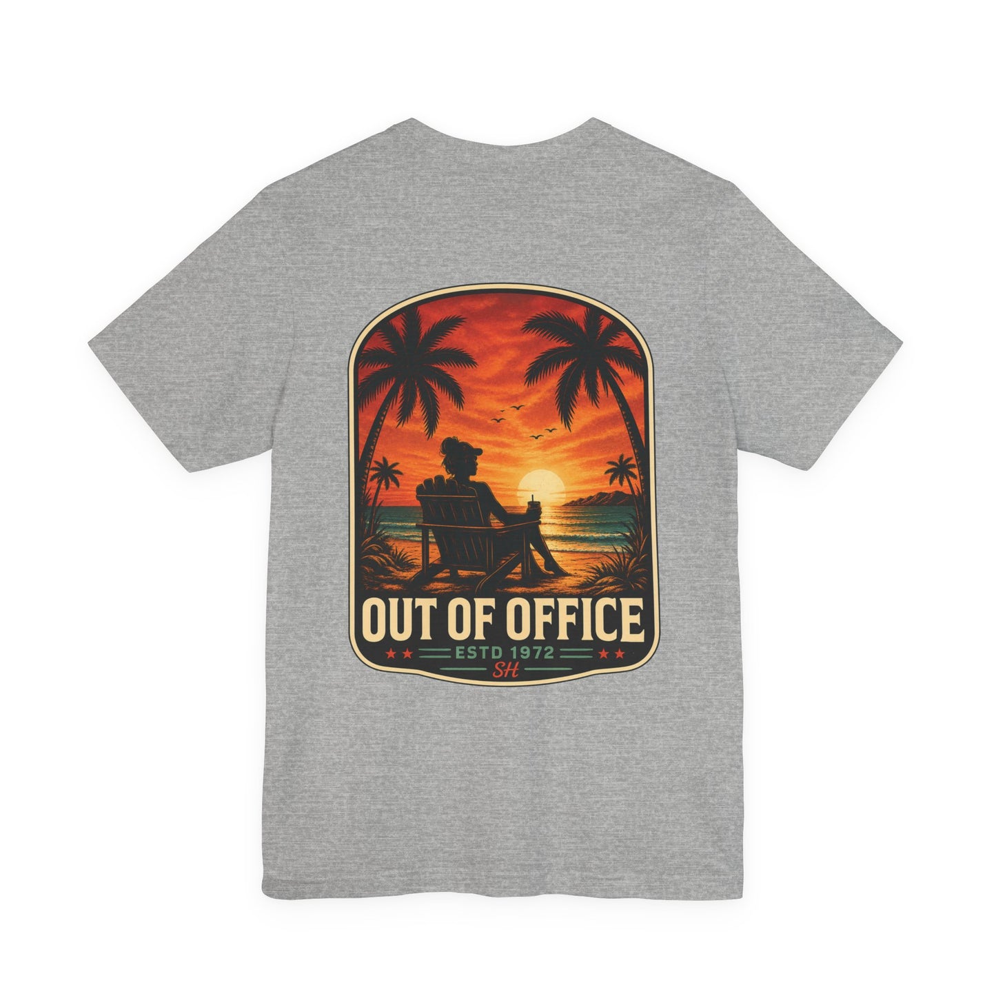 Out of Office Beach Sunset Graphic T-Shirt | Coastal Lifestyle Apparel by Salty Huevos
