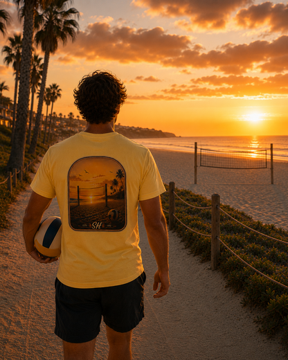 Last Game of the Day Volleyball Sunset Graphic T-Shirt | Beach Volleyball Tee | Coastal Volleyball Shirt