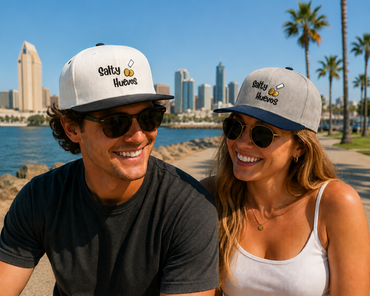Salty Huevos Flat Bill Snapback Embroidered Hat (black)