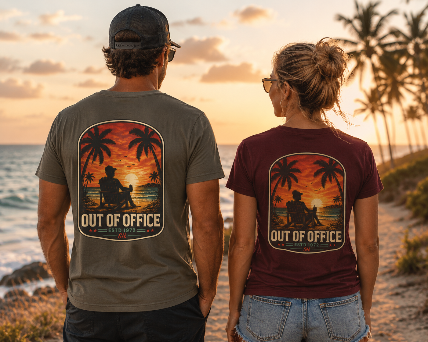 Out of Office Beach Sunset Graphic T-Shirt | Coastal Lifestyle Apparel by Salty Huevos