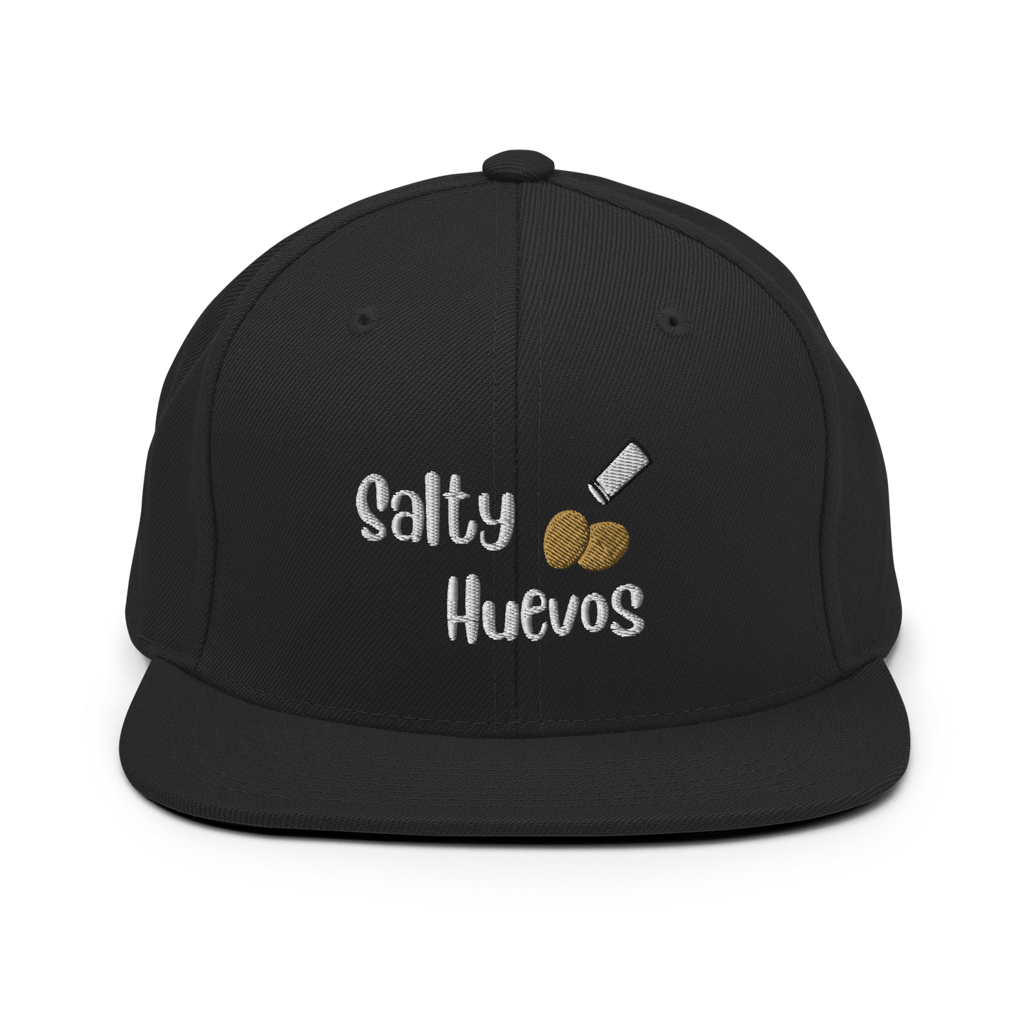 Salty Huevos Flat Bill Snapback Embroidered Hat (white)