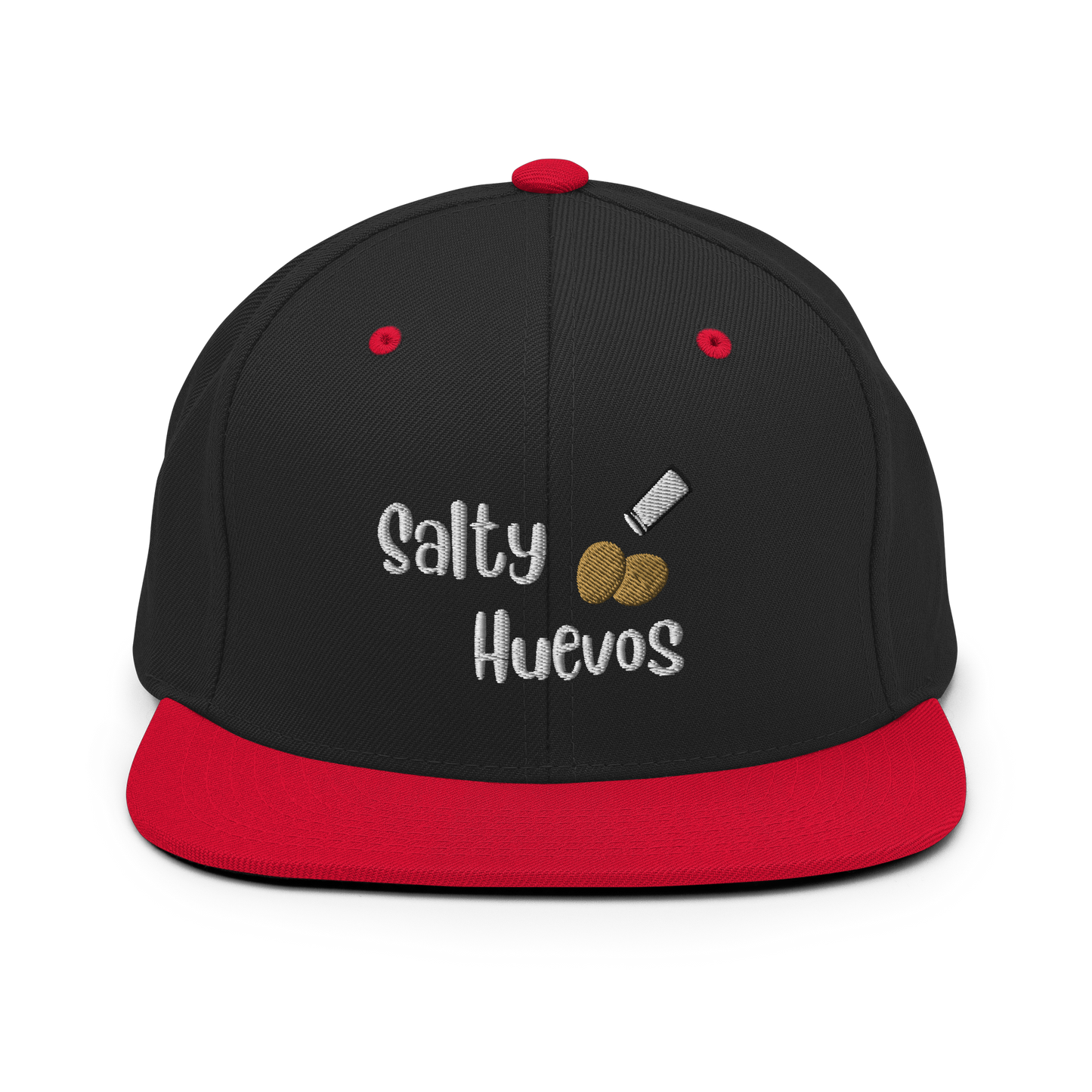 Salty Huevos Flat Bill Snapback Embroidered Hat (white)