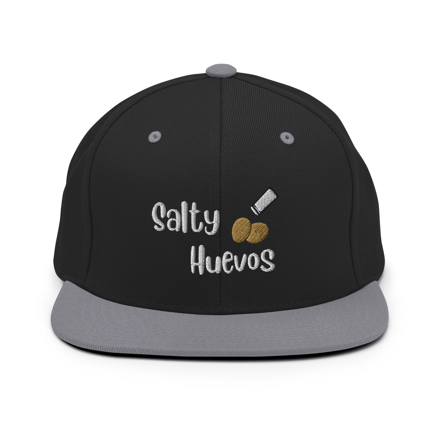 Salty Huevos Flat Bill Snapback Embroidered Hat (white)