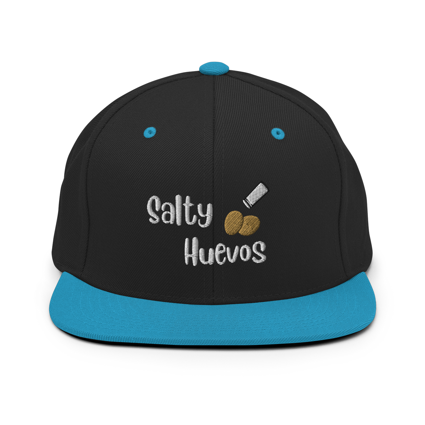 Salty Huevos Flat Bill Snapback Embroidered Hat (white)