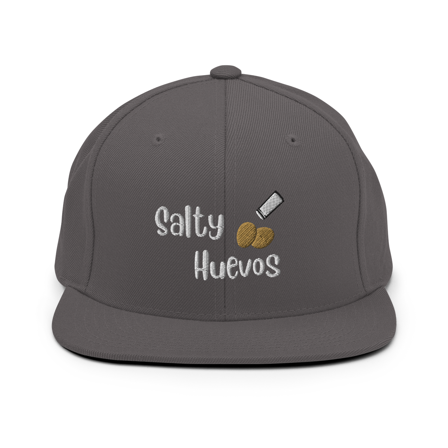 Salty Huevos Flat Bill Snapback Embroidered Hat (white)