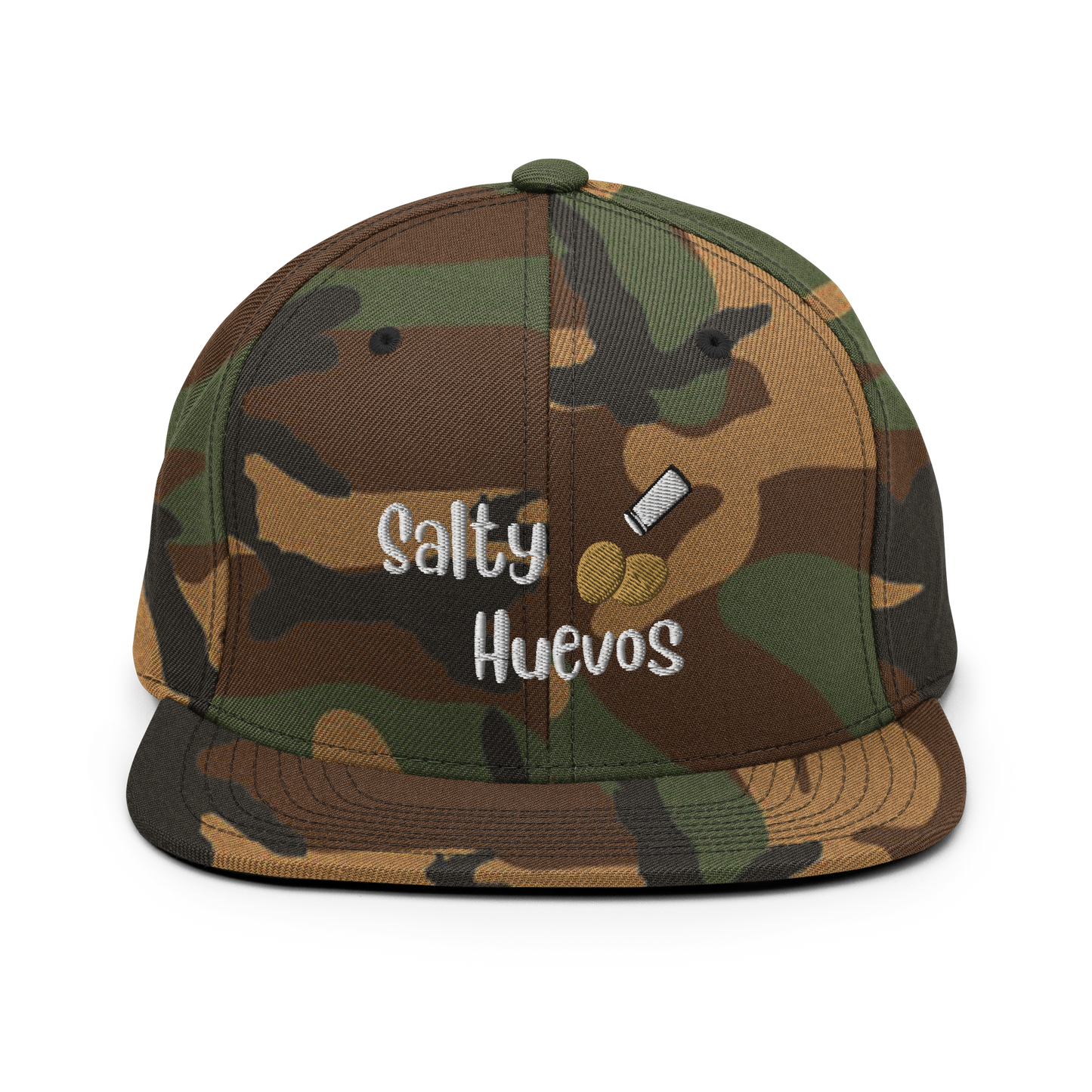 Salty Huevos Flat Bill Snapback Embroidered Hat (white)