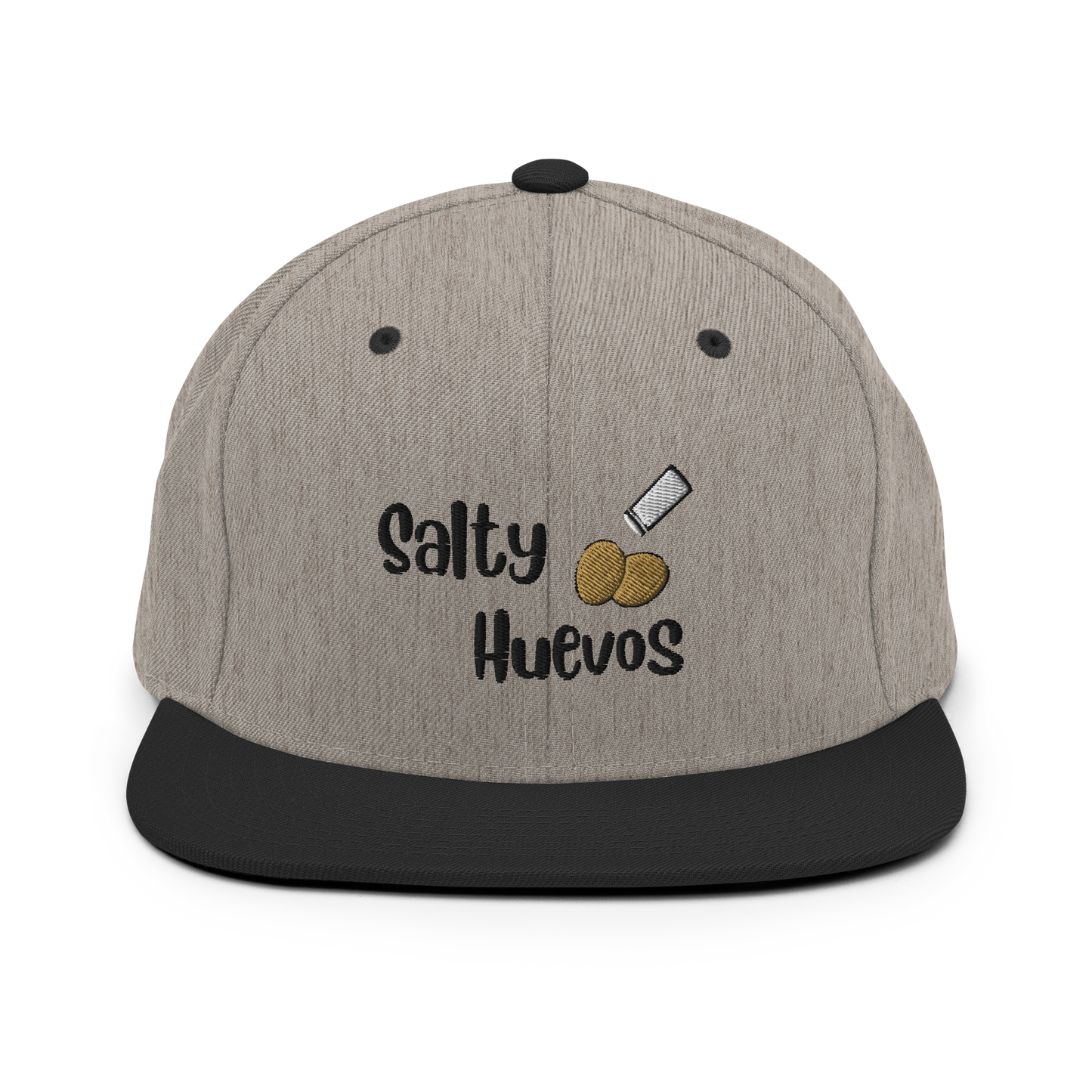 Salty Huevos Flat Bill Snapback Embroidered Hat (black)