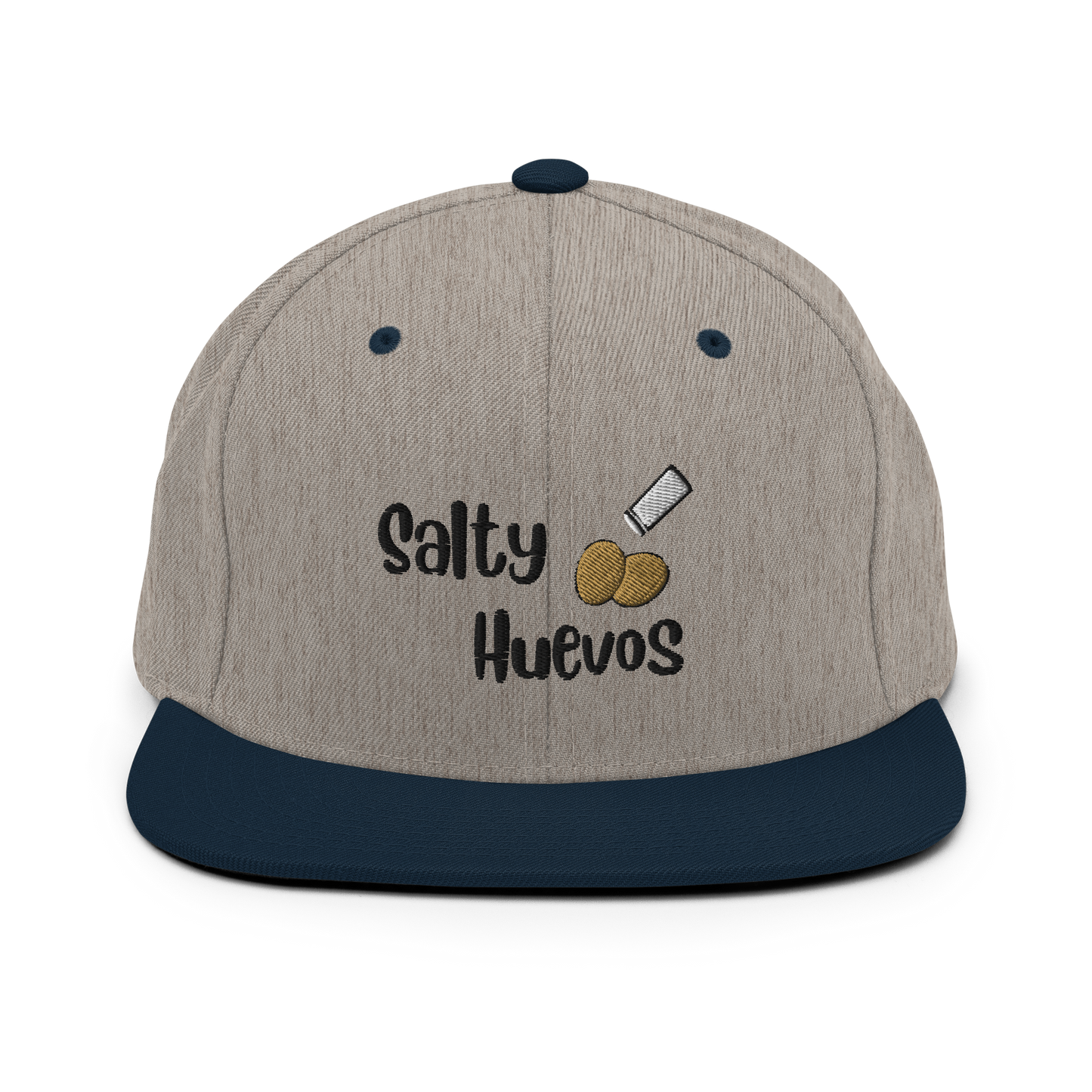 Salty Huevos Flat Bill Snapback Embroidered Hat (black)
