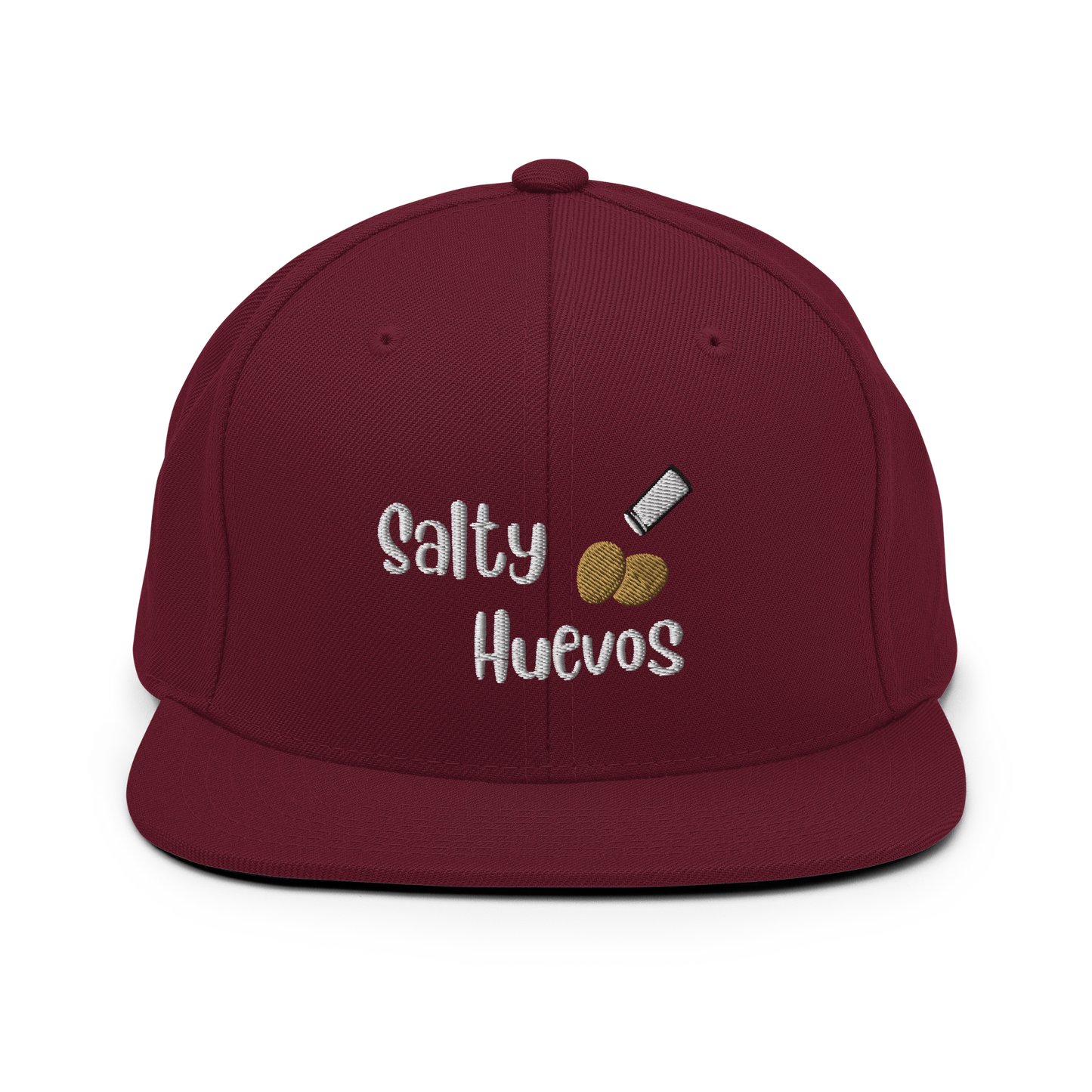 Salty Huevos Flat Bill Snapback Embroidered Hat (white)