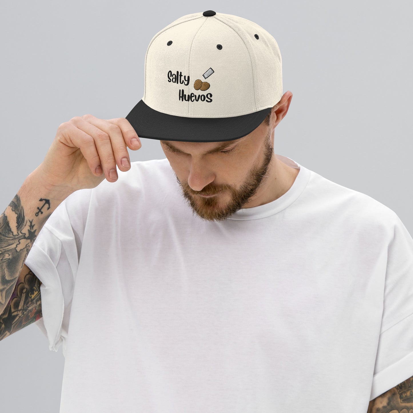 Salty Huevos Snapback Embroidered Hat (black)