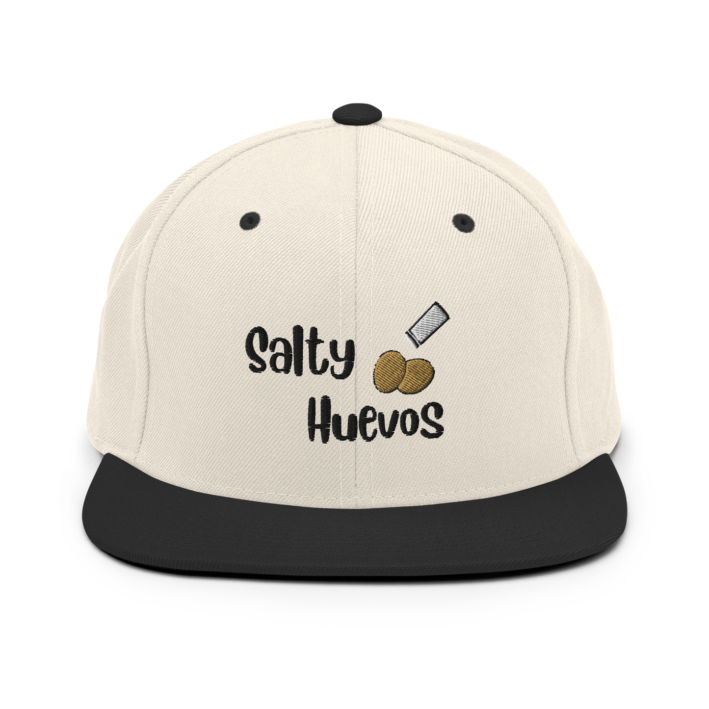 Salty Huevos Flat Bill Snapback Embroidered Hat (black)