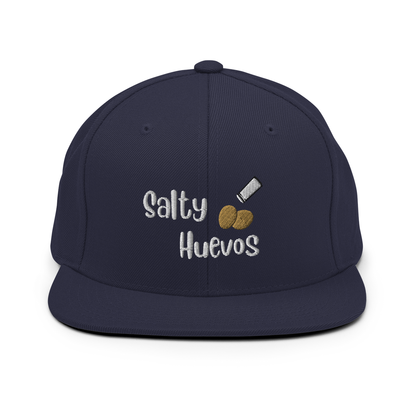 Salty Huevos Flat Bill Snapback Embroidered Hat (white)