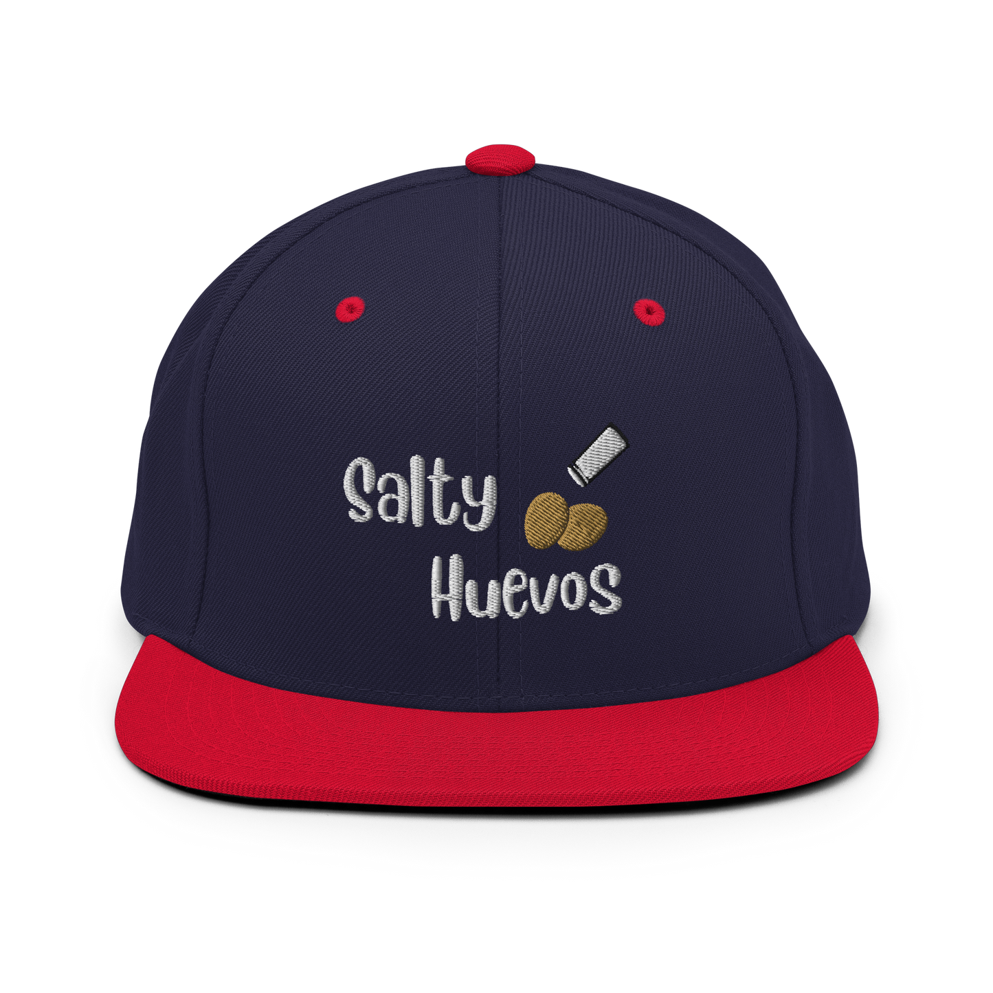 Salty Huevos Flat Bill Snapback Embroidered Hat (white)