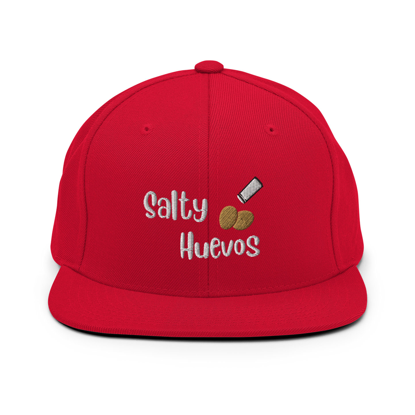 Salty Huevos Flat Bill Snapback Embroidered Hat (white)