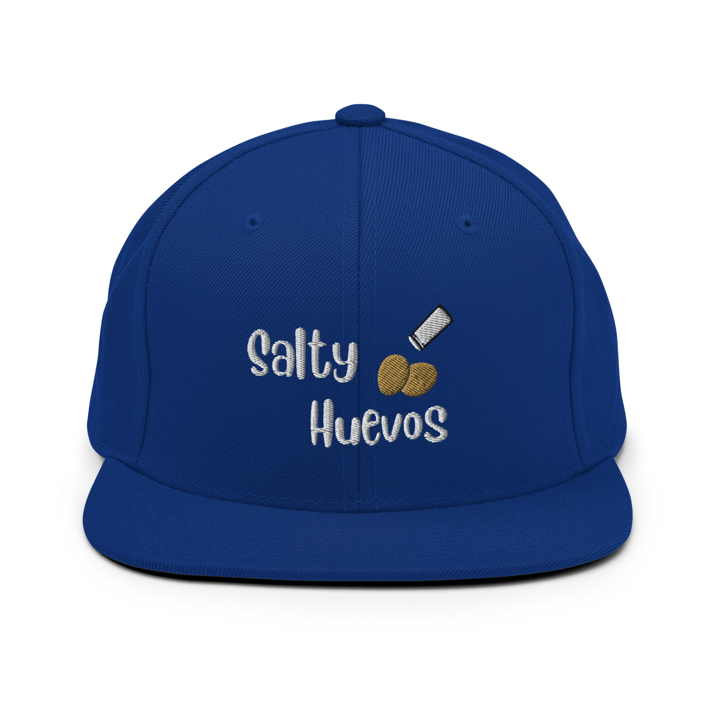 Salty Huevos Flat Bill Snapback Embroidered Hat (white)