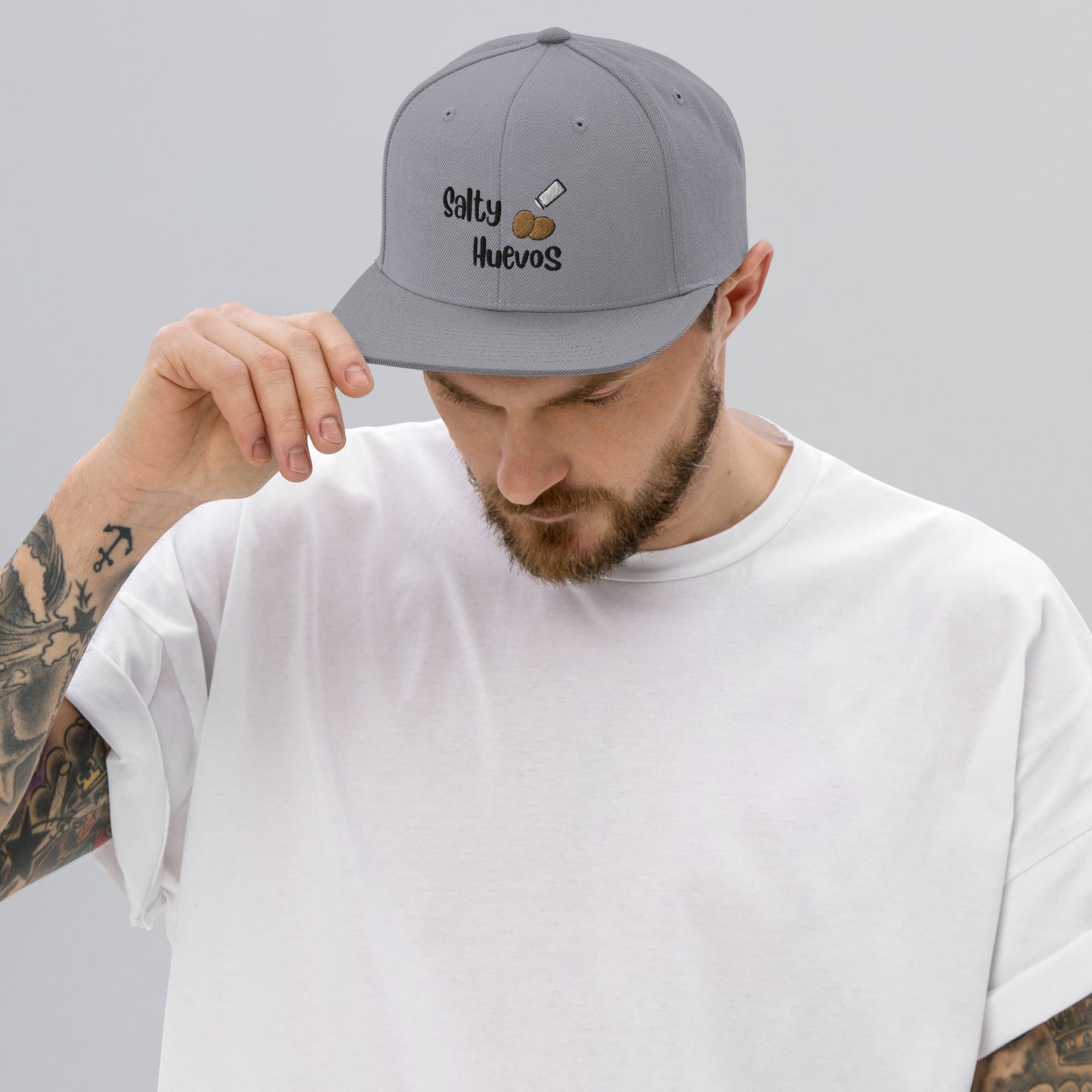 Salty Huevos Snapback Embroidered Hat (black)