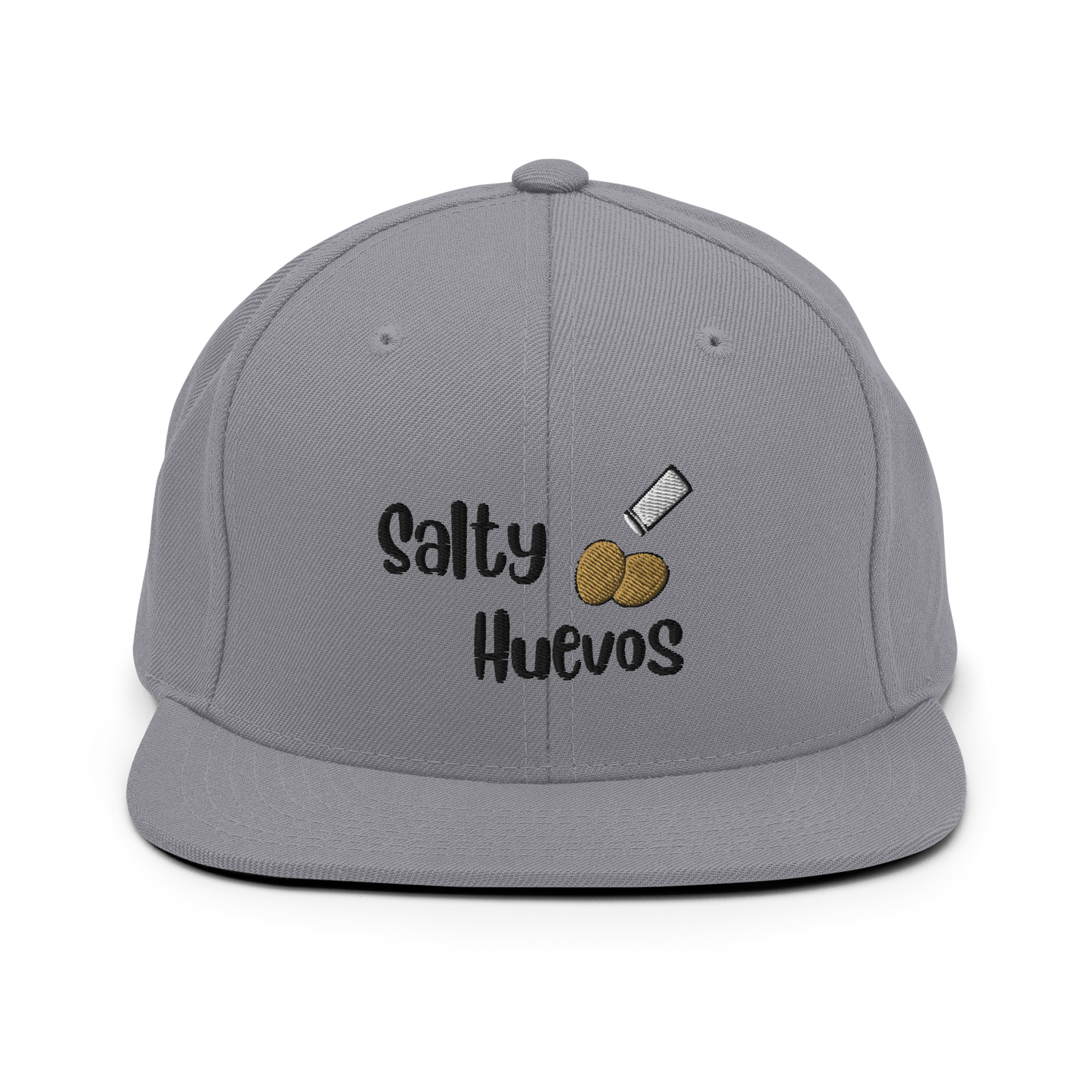 Salty Huevos Flat Bill Snapback Embroidered Hat (black)